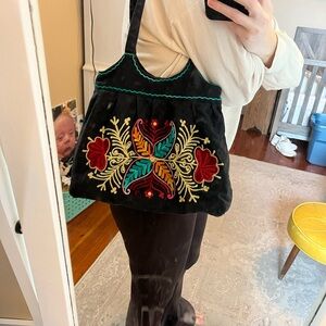Embroidered Black Tote Bag
